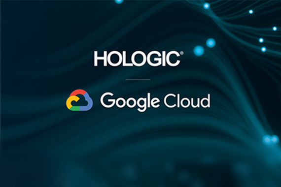 Hologic and Google Cloud logos against abstract background