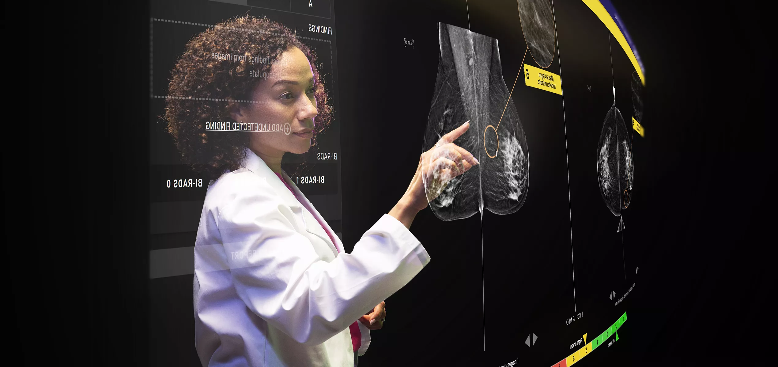 Technician administering exam with AI information to patient using 3dimensions